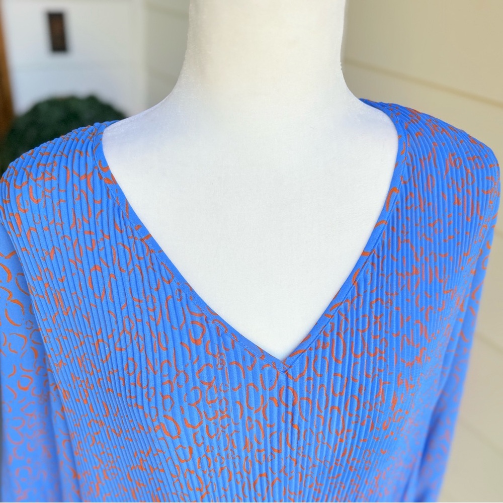 Nine West Pleated Blue 3/4 Sleeve Blouse Size Large - Picture 8 of 9